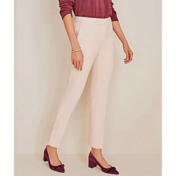 Ann Taylor Womens THE ANKLE soft pink straight button hem Pants Sz 00 Petite NEW - Picture 1 of 14
